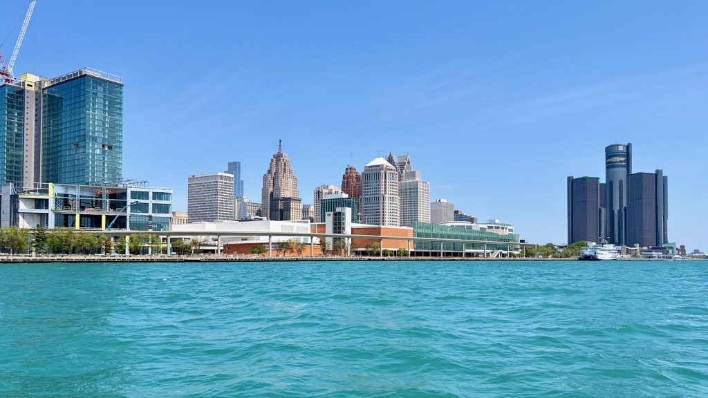 Detroit skyline from the river.